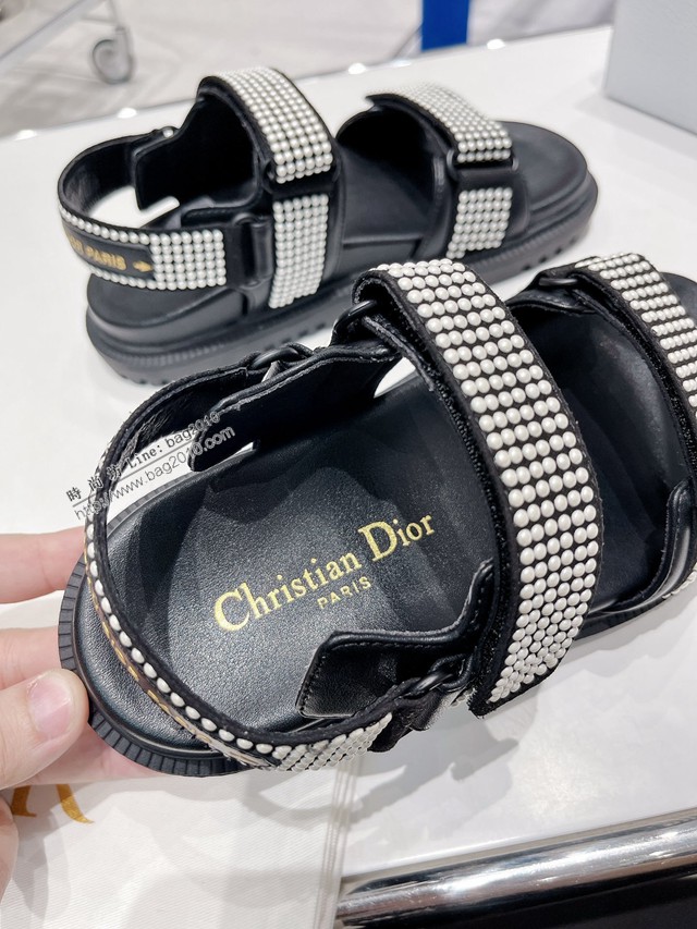 Dior迪奧2022新款新色系魔術貼涼鞋原版複刻珍珠款沙灘涼鞋女士涼鞋 dx3079